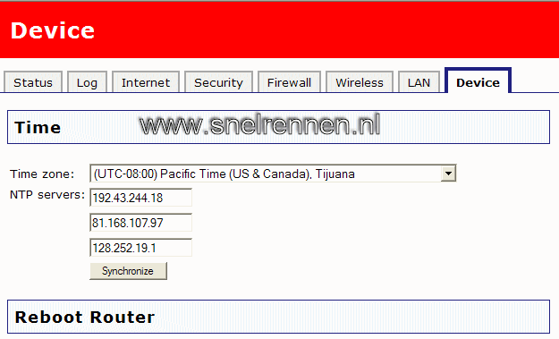 Router menu, blad status