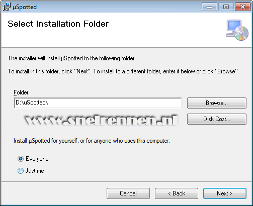 µSpotted, select installation folder