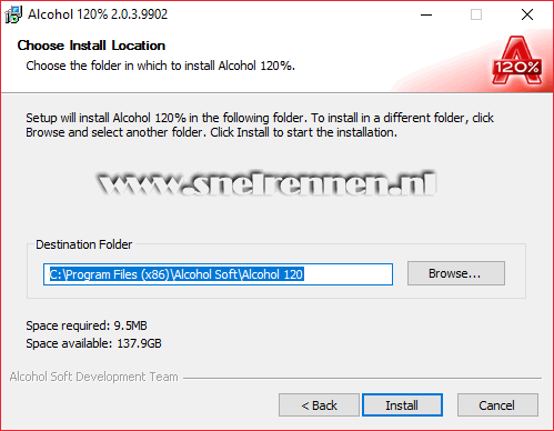 Alcohol 120%, choose install location