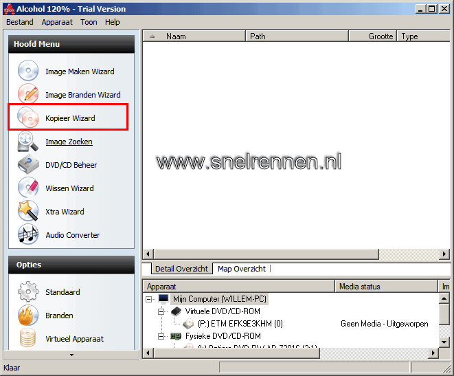 Alcohol 120%, kopieer wizard starten
