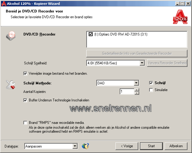 Alcohol 120%, dvd/cd recorder voorbereiden