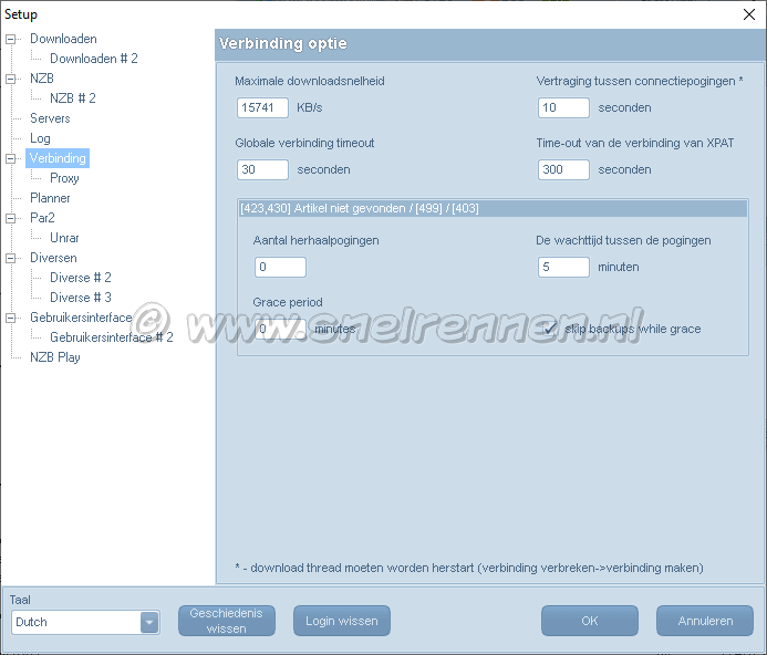 Configuratie Alt.Binz, tabbald connecttie instellingen