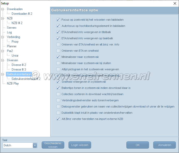 Alt.Binz configuratie, tablad gebruikersinterface