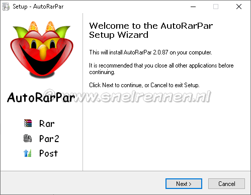 AutoRarPar setup wizard