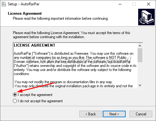 AutoRarPar, license aggreement
