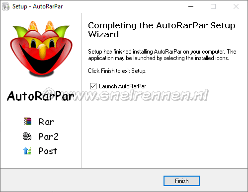 Completing the AutoRarPar setup wizard