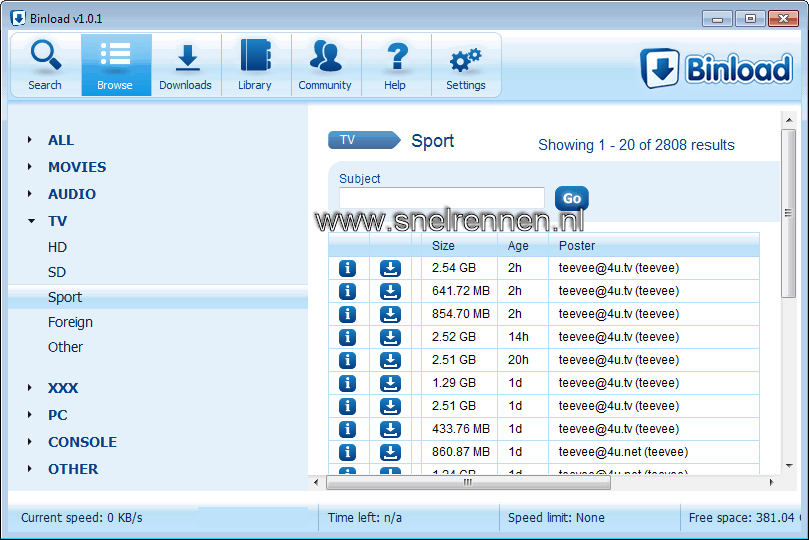 Binload, categorie sport