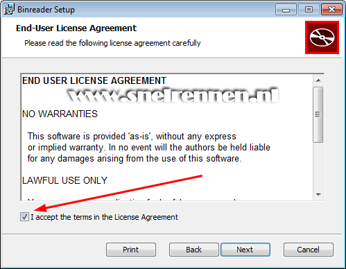 Binrader, license agreement