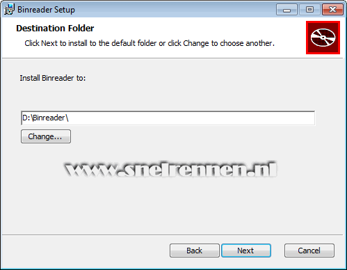 Binreader, installatie map
