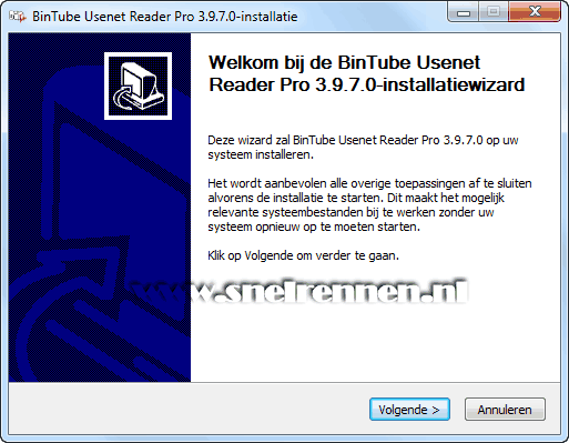 Bintube, starten installatiewizard