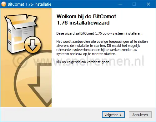 BitComet, installatiewizard