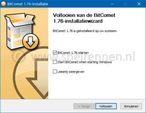 BitComet, voltooien installatiewizard