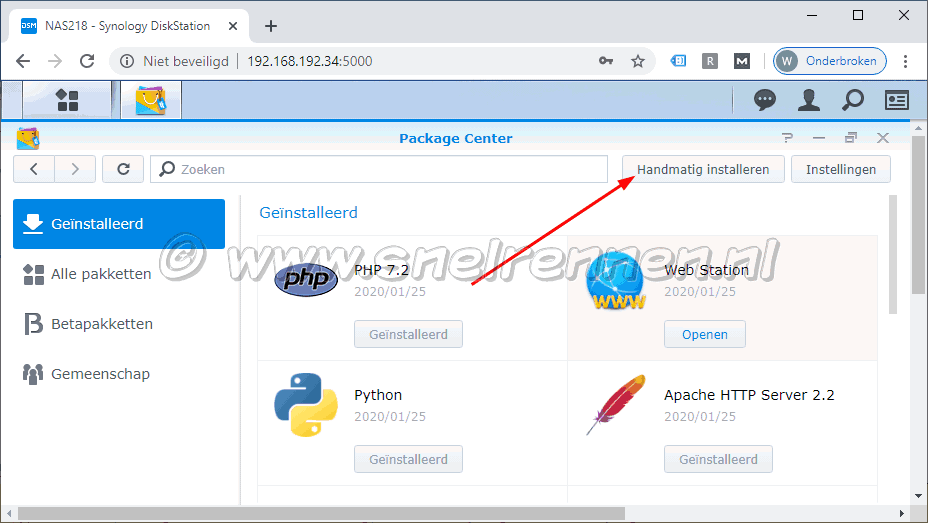 handmatig installeren vanuit het package center
