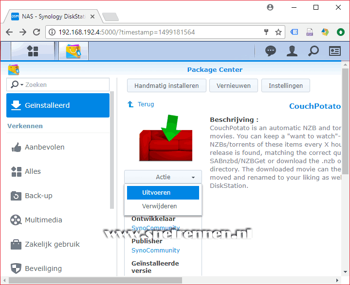CouchPotato uitvoeren op de NAS