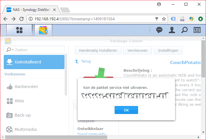 CouchPotato, kon de pakket service niet uitvoeren!