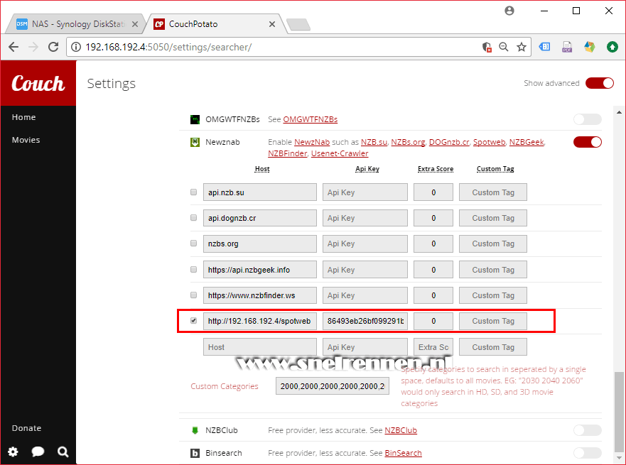 CouchPotatie configuratie, usenet providers