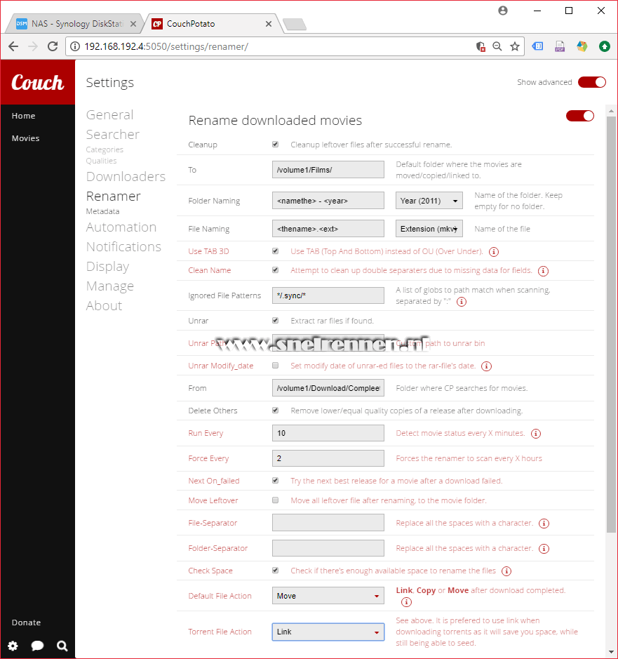 CouchPotato configureren, renamers