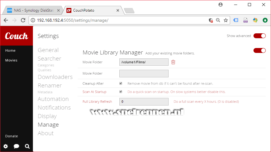 CouchPotato configureren, manage
