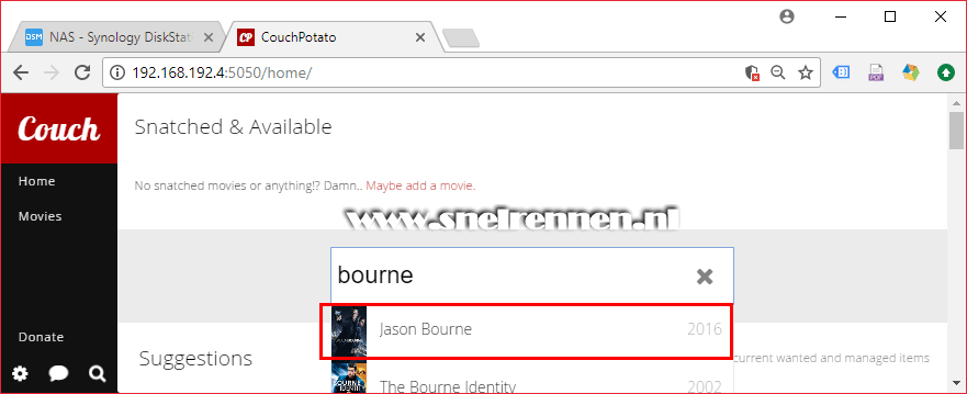 CouchPotato, film zoeken