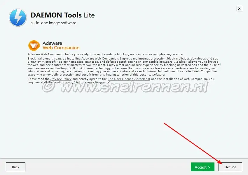 Daemon Tools setup, Adaware install