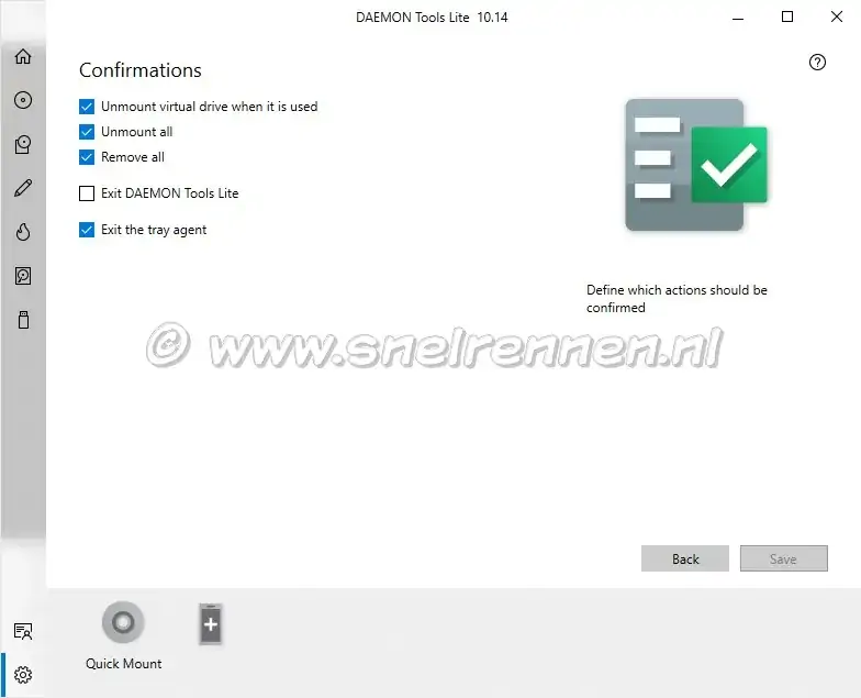 Daemon Tools Lite, Settings, tabblad Confirmations