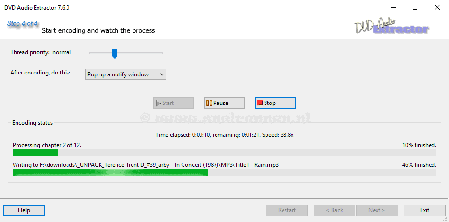 dvd audio extractor, start encoding
