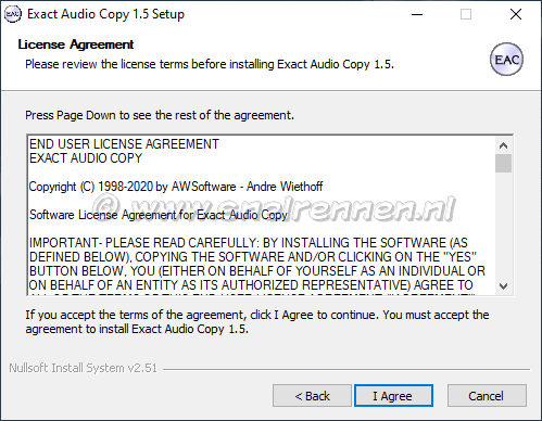 Exact Audio Copy, license agreement
