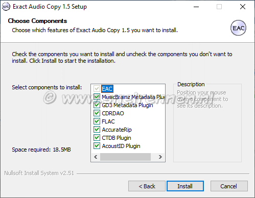 Exact Audio Copy, Choose Components