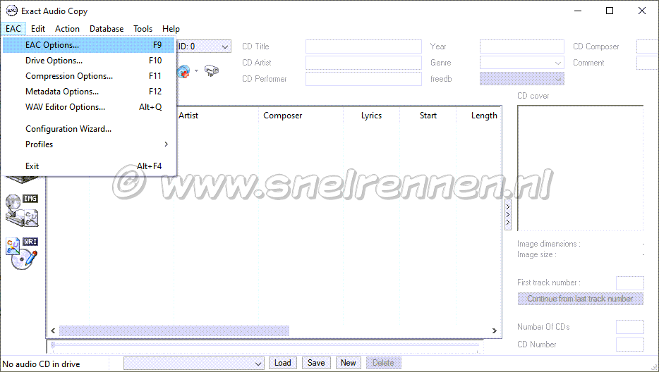 Exact Audio Copy, hoofdvenster