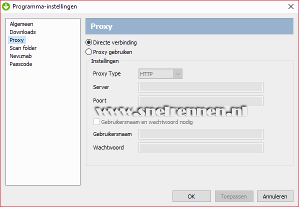 GetNZB programma instellingen, proxuy