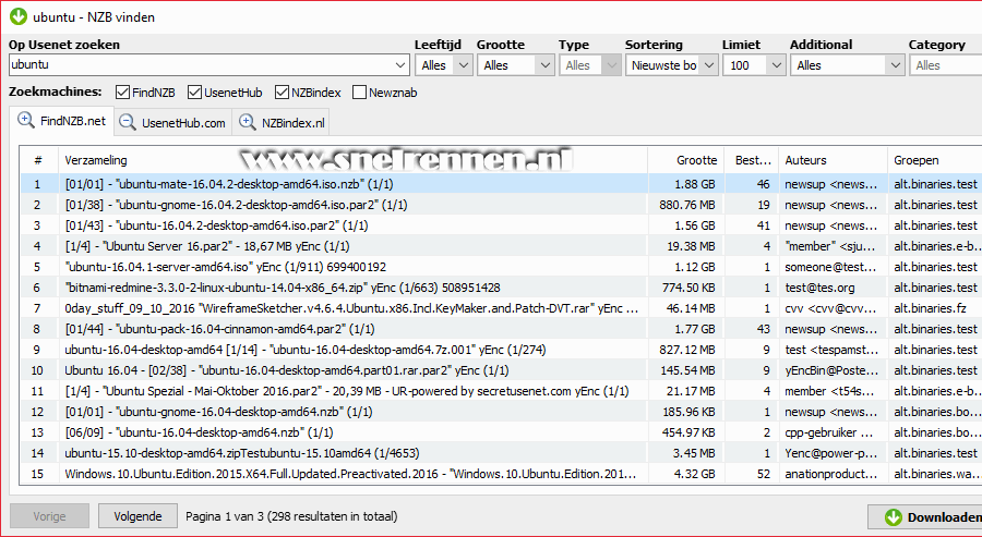 GetNZB, zoekresultaten
