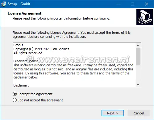 GrabIt setup, License agreement