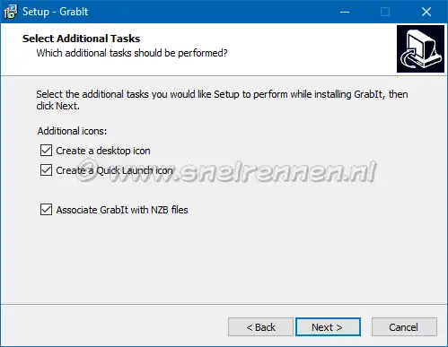 GrabIt setup, select additional tasks