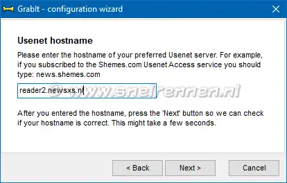 GrabIt configuration wizard, usenet hostname