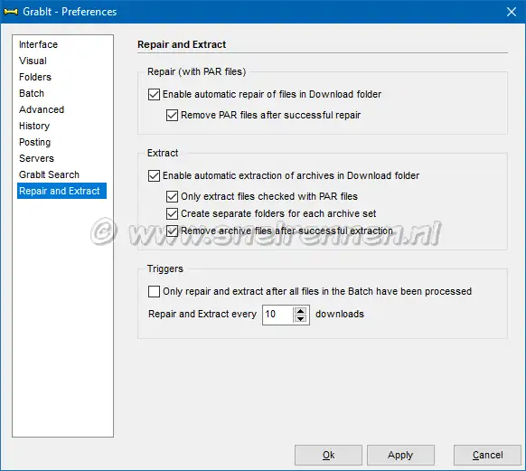 GrabIt preferences, repair and extract