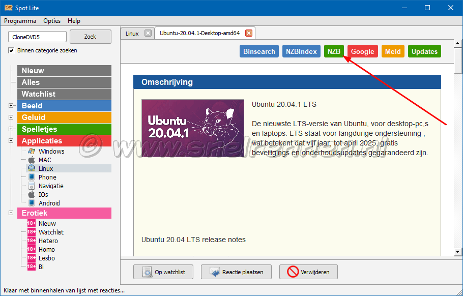 nzb downloaden met SpotLite