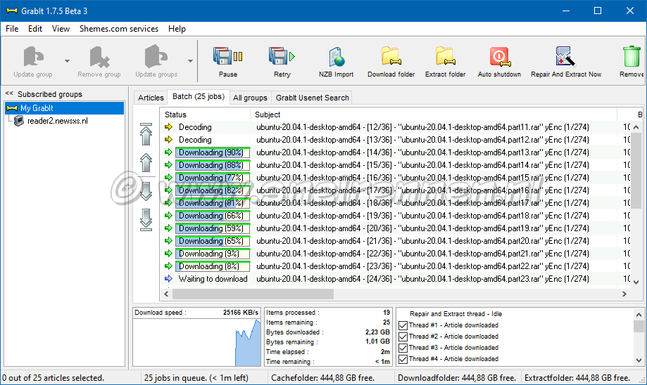 GrabIt, nzb bestand wordt gedownload