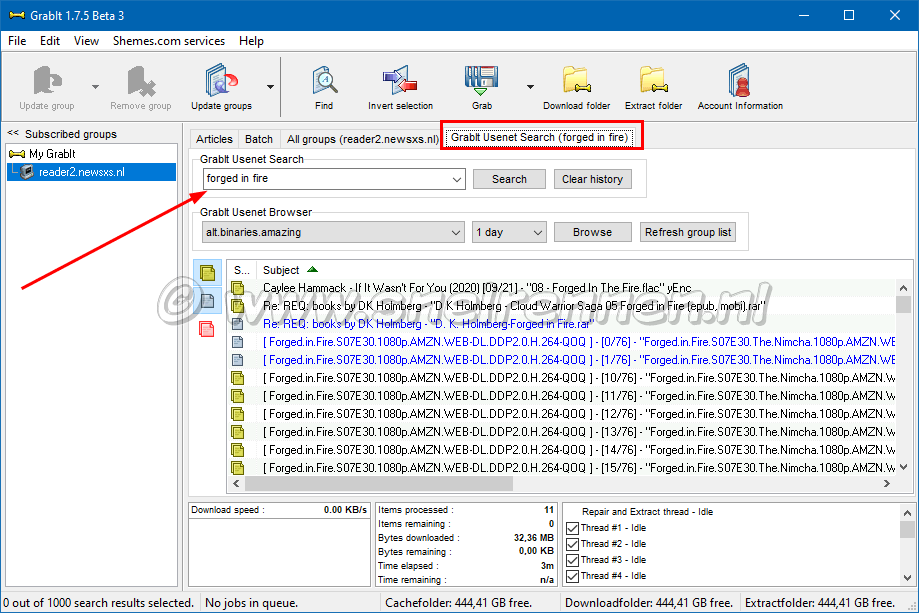 GrabIt, de usenet search functie