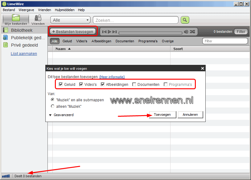 Limewire bestanden toevoegen