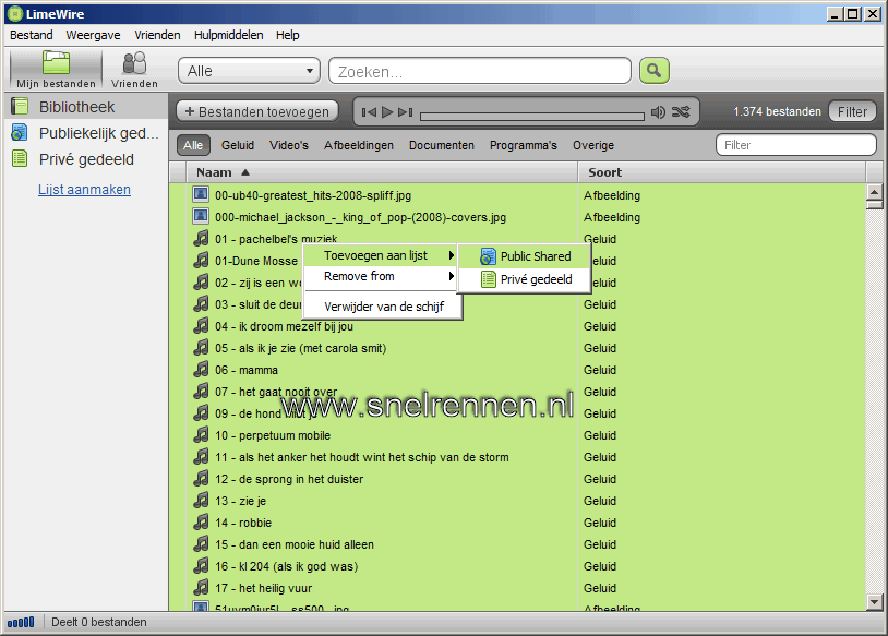 Limewire, bestanden delen