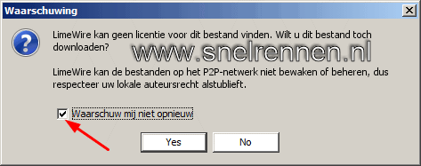 Limewire, copyright waarschuwing