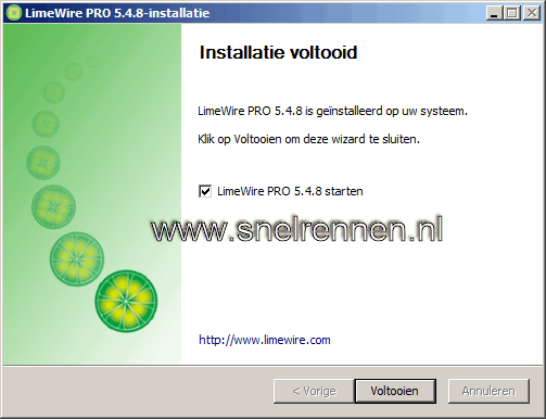 Limewire, installatie voltooid