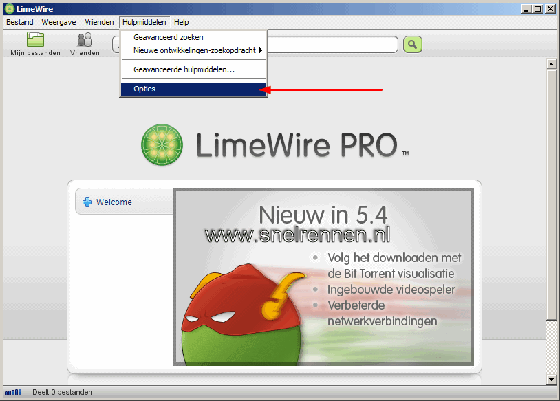 Limewire, opstartscherm