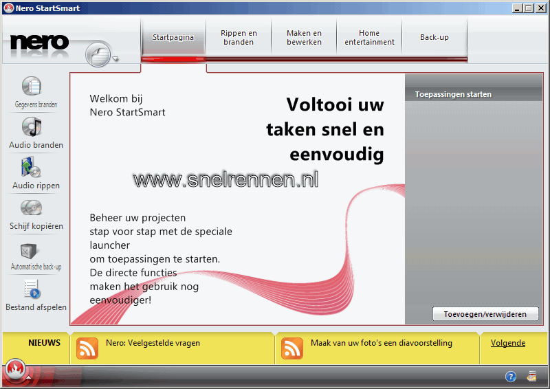nero startsmart opstartscherm