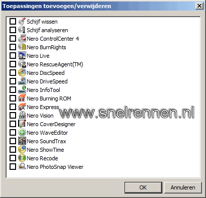 Nero 9: toepassingen toevoegen of verwijderen