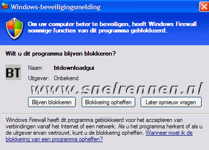 BitTornado toestemming geven