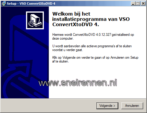 Start van het installatie programma van ConvertXtoDVD 