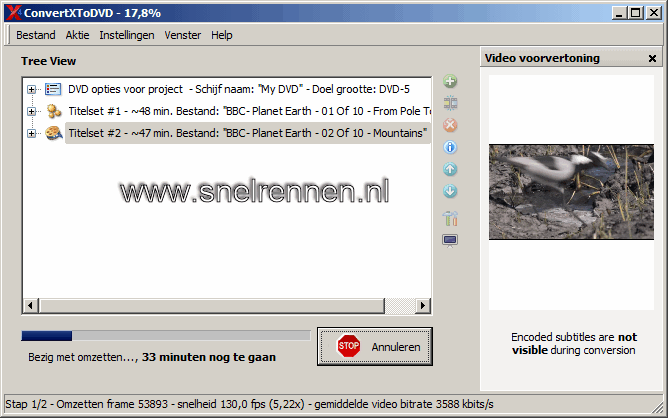 ConvertXtoDVD aan het converteren
