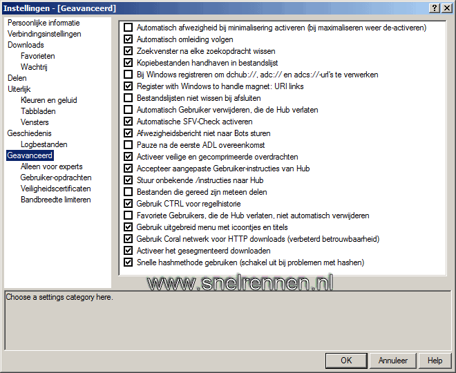 Dc++ Instellingen : Geavanceerd