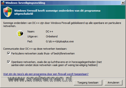 Windows firewall waarschuwing